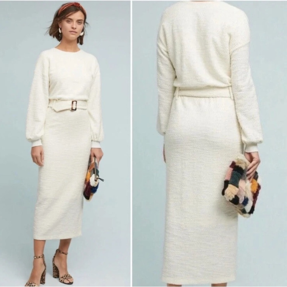Dolan Jacqueline belted dress in cream boucle